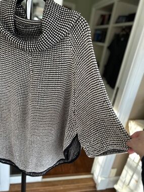 Angel Apparel Cowl Neck Tweed Poncho Chunky Knit Black White Size XL